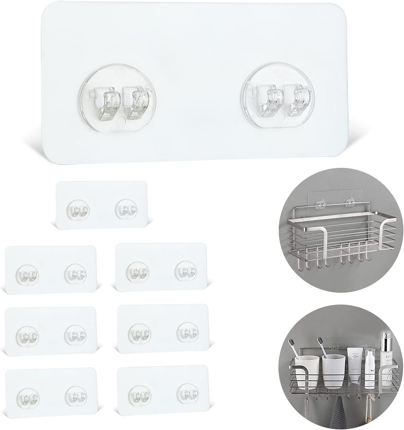 YOLOPLUS+ Shower Caddy Adhesive Hooks - Strong No-Drill Sticker Hooks for Bathroom & Kitchen | 8 Pack
