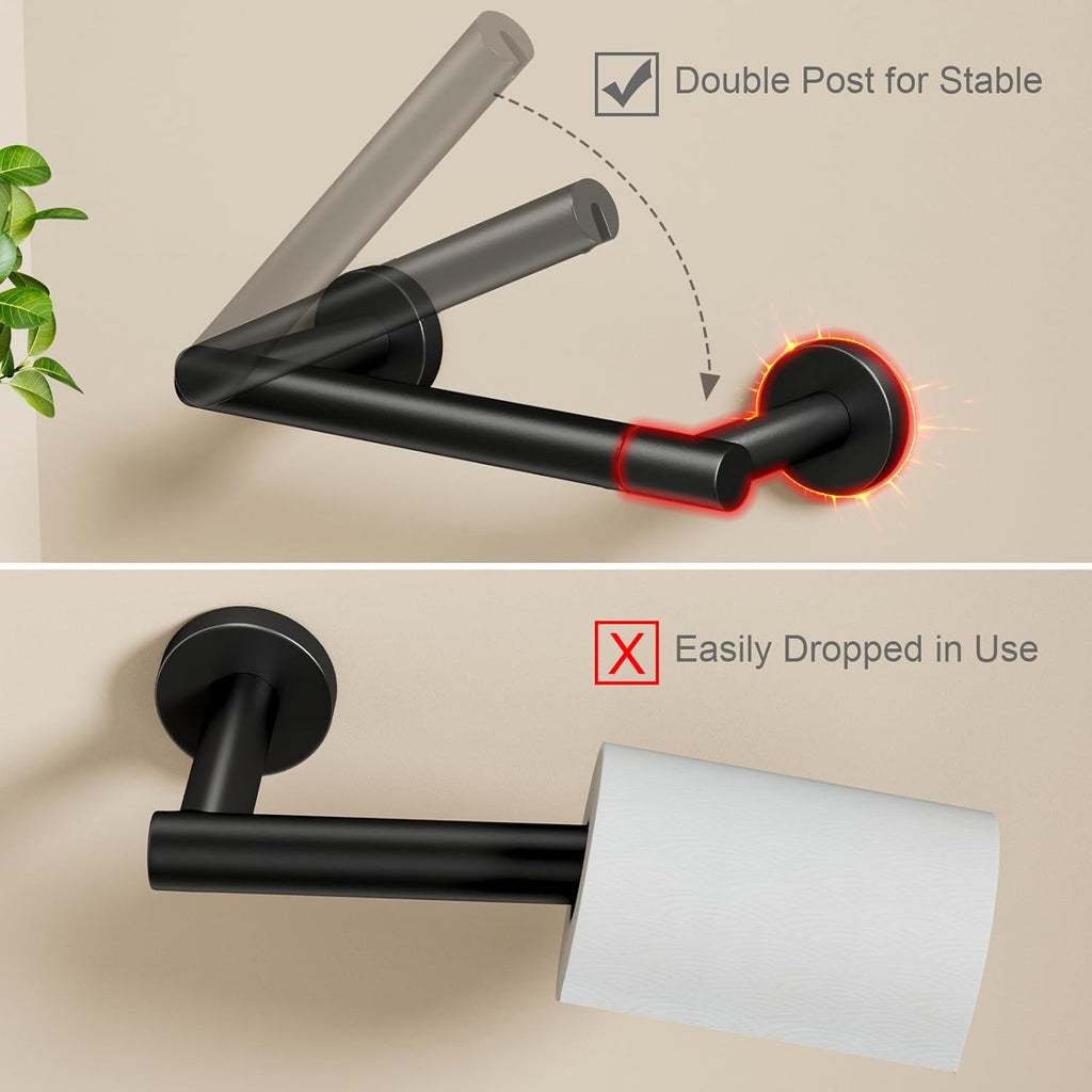 POKIM Matte Black Toilet Paper Holder - Stainless Steel Double Post Design | Fits Jumbo Rolls