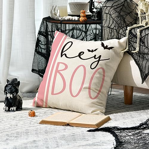 AVOIN colorlife Halloween Pink Ghost Throw Pillow Covers 18x18 Inches Set of 4