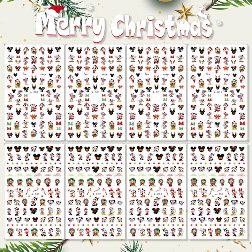 Tezocr 8 Sheets Christmas Nail Stickers 3D Self Adhesive Winter Decals