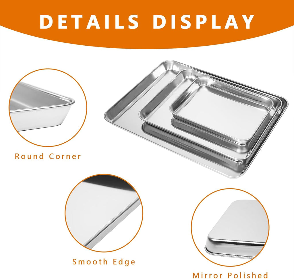 Stainless Steel Baking Sheets by [Brand Name] - Non-Stick, Warp-Resistant & Dishwasher Safe | 9/12/16 Inch Set