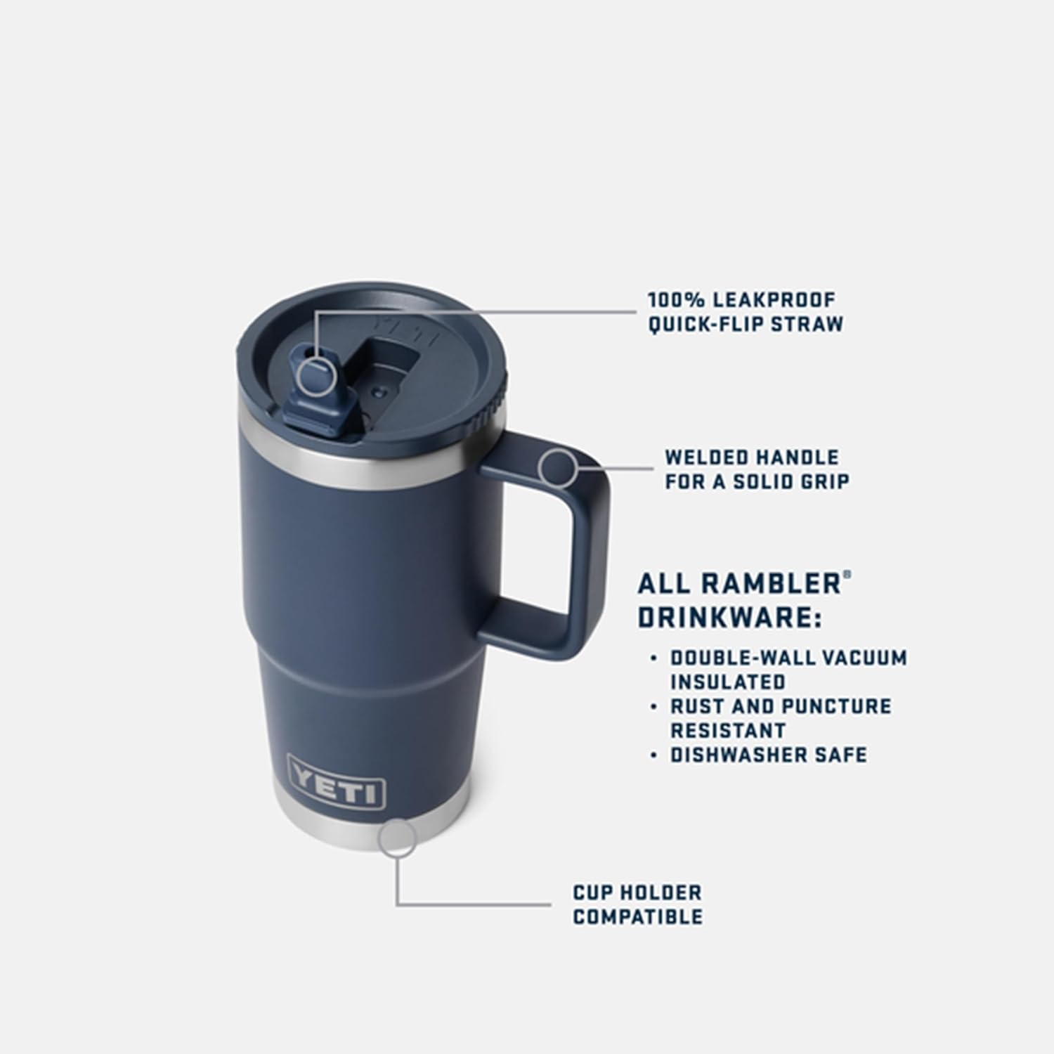 YETI Rambler 20 oz Travel Mug - Stainless Steel, Vacuum Insulated, Leakproof & Cup Holder Friendly