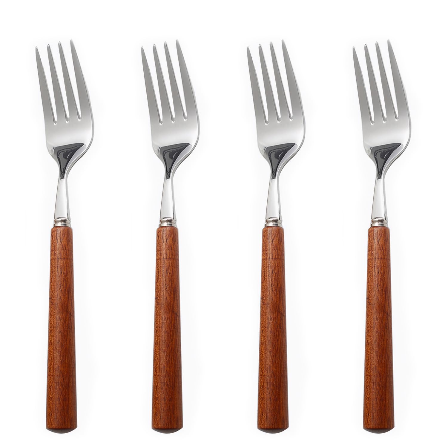 Chenshuo Wooden Handle Stainless Steel Flatware Set, Metal Forks for Home Kitchen Restaurant Hotel, Polish Forks Silverware With Brown Handle, 7.7 Inch 4 Pcs