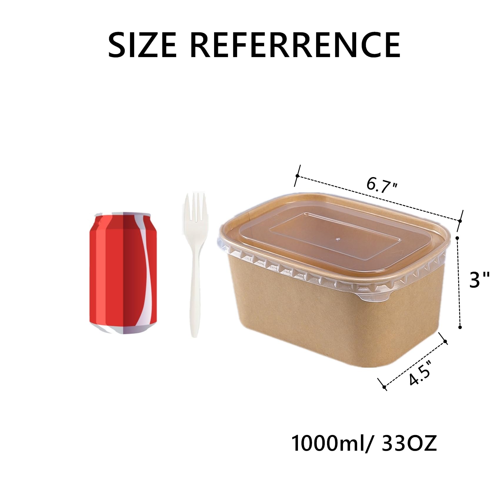 LyyGuanYoo 50 Pack Disposable Kraft Paper Bowls with Lids, 33 OZ Meal Prep Container, Microwave Freezer Safe Salad Bowls with Forks for Hot/Cold Food, Soup, Ice Cream, Takeout, Party Supplies