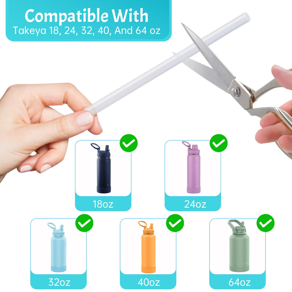 Water Bottle Straw Replacement Compatible with Takeya 24oz, Food Grade and BPA Free Plastic,6 Straws and 2 Brushes Compatible with Takeya