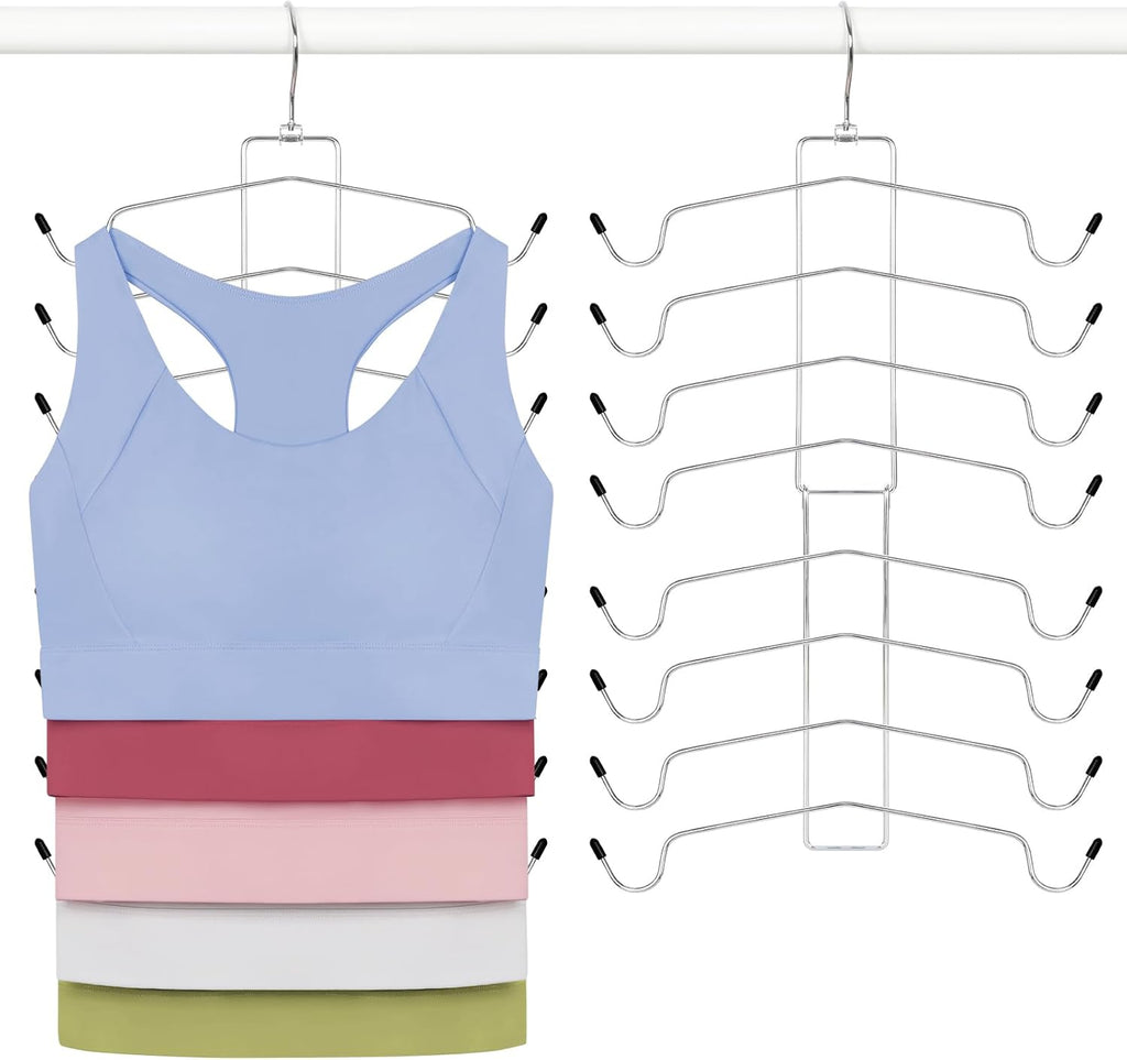 TOPIA HANGER 2 Pack Space-Saving Tank Top & Bra Hanger - 8 Layers for Closet Organization, Silver