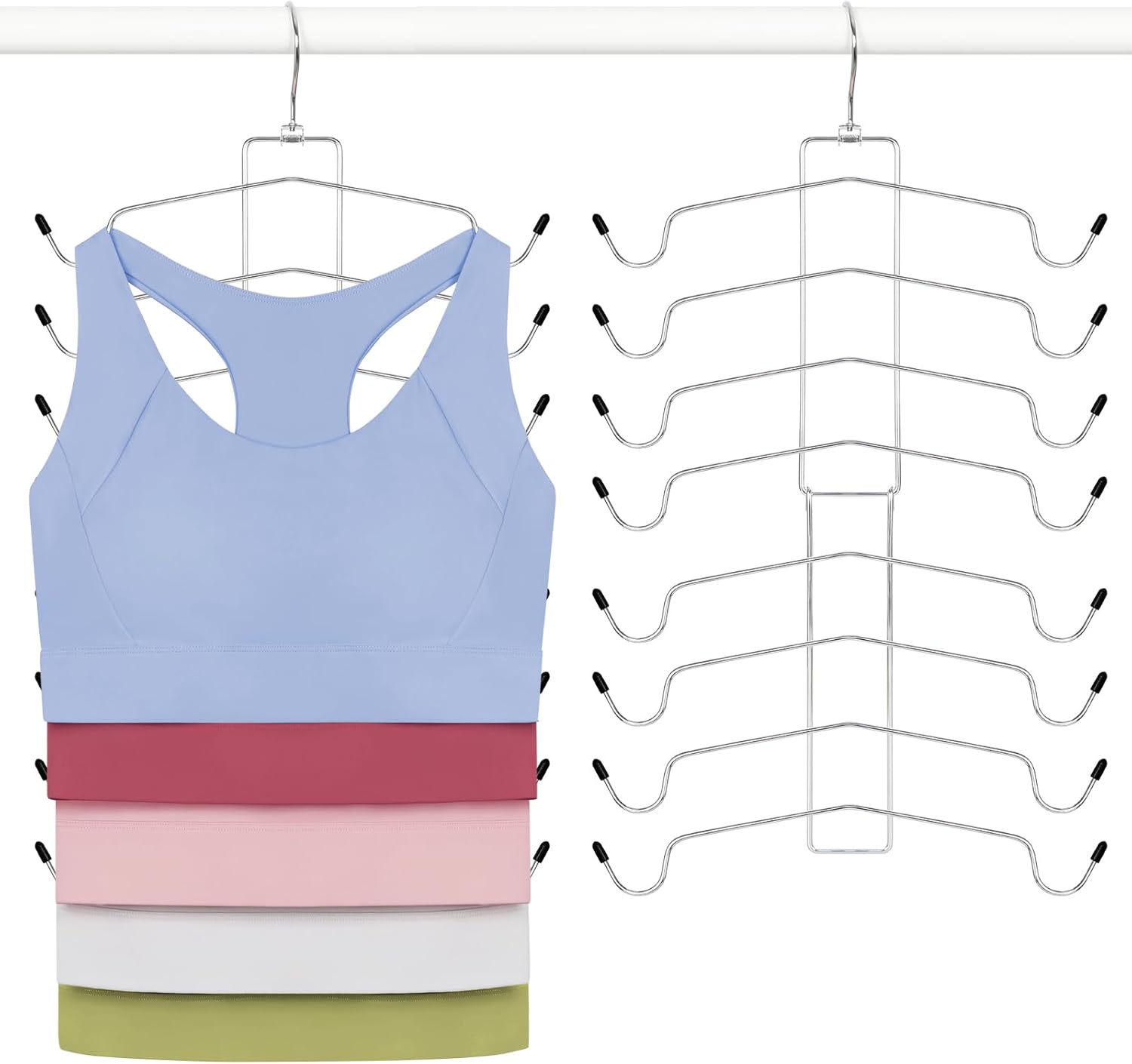 TOPIA HANGER 2 Pack Space-Saving Tank Top & Bra Hanger - 8 Layers for Closet Organization, Silver