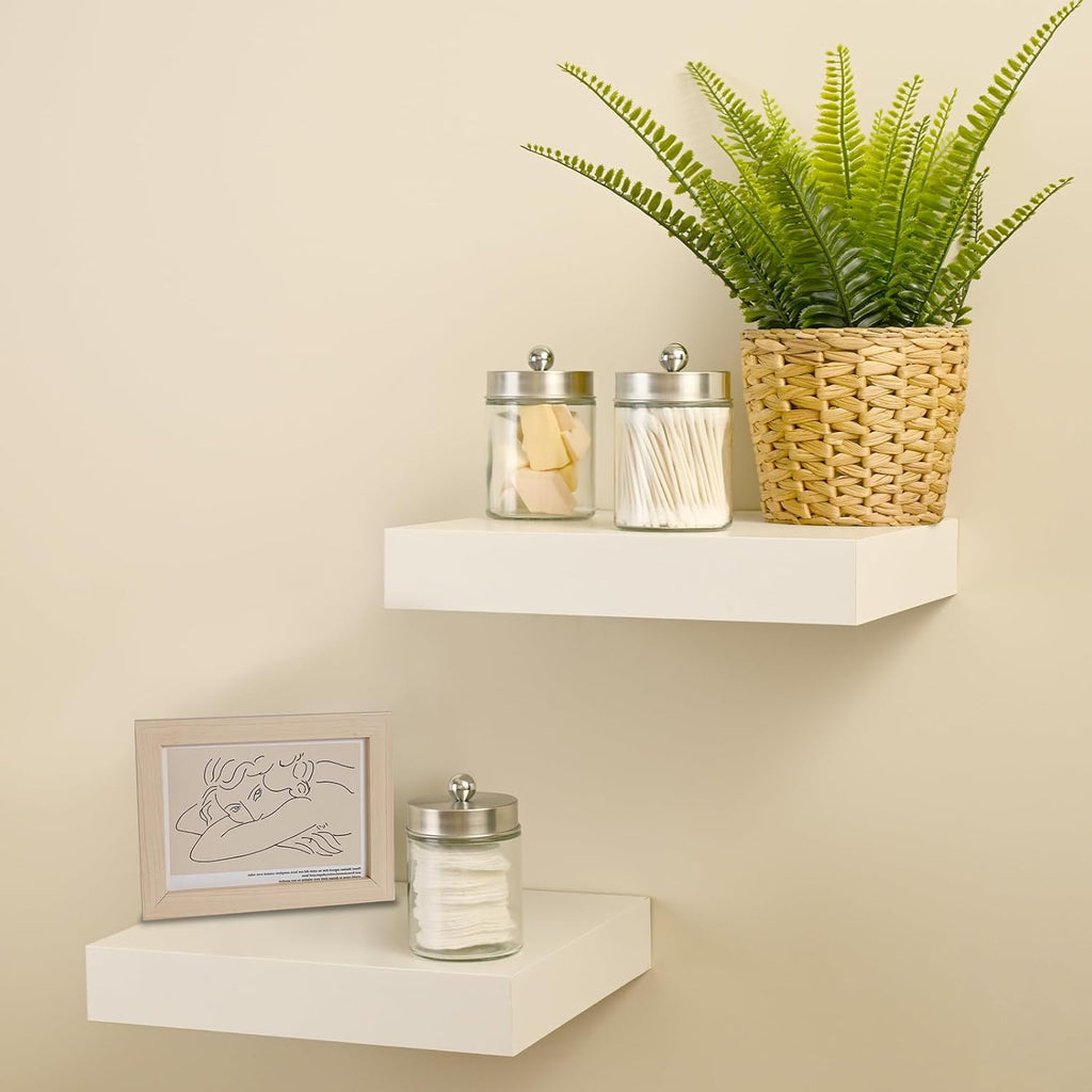 SheeChung Glass Qtip Holder Dispenser - Rust-Proof Stainless Steel Apothecary Jars | Sleek Bathroom Organizer for Cotton Swabs (Brushed Nickel) - 4-Pack