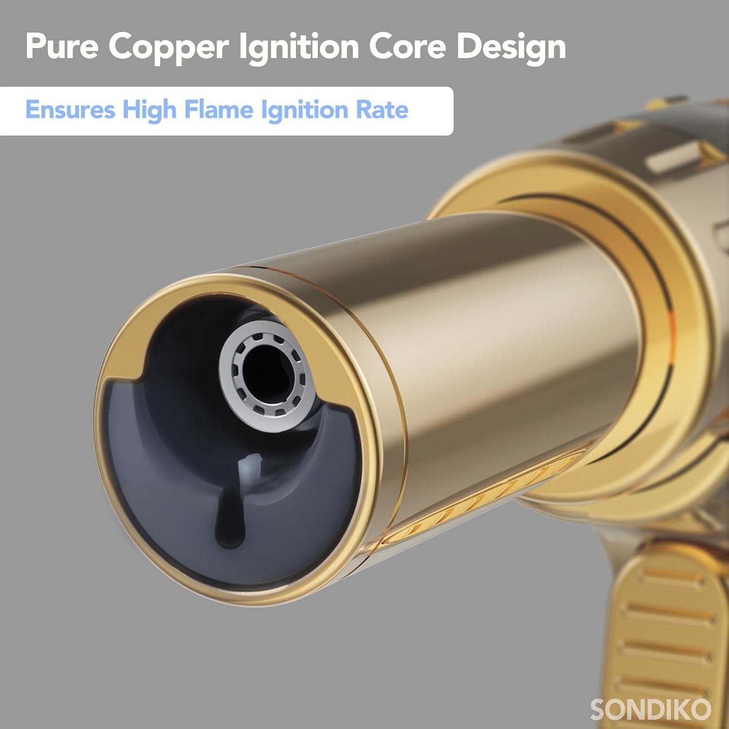 Sondiko Butane Torch Lighter - Dual Style, Adjustable Flame Size, Refillable Blow Torch | Gold Finish