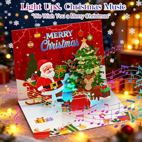 Lighted Music Christmas Card with Santa - Merry Christmas Greeting Card