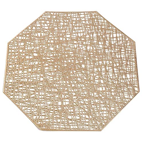 15 Inch Gold Vinyl Round Placemat Set of 6 - Wipeable and Washable Table Mats for Dining and Holiday Decor