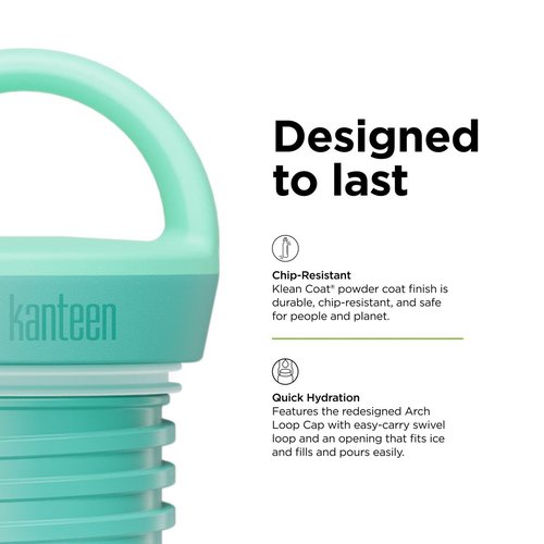 Klean Kanteen Rise Classic Insulated Water Bottle - Keeps Drinks Cold for 42 Hours - Stainless Steel - Insulated Water Bottle - Leak & Sweat-Proof - Arch Loop Cap - 12 oz - Cabbage