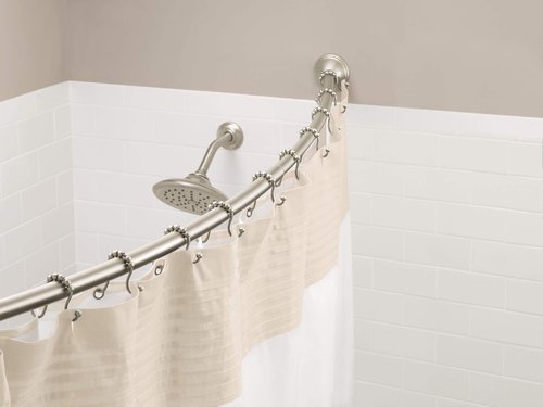 Moen SR2201BN Shower Curtain Rings (Pack of 12), Brushed Nickel AND Moen CSR2164BN 72 in. Permanent Mount Adjustable Curved Shower Rod, Brushed Nickel