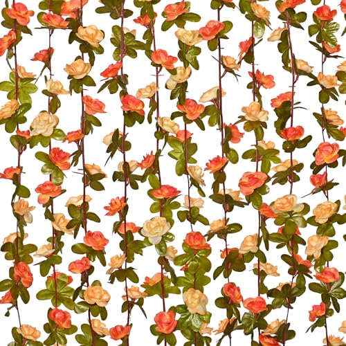 Champagne & Orange Flower Garland Vines - 2 Pcs, 16.5Ft