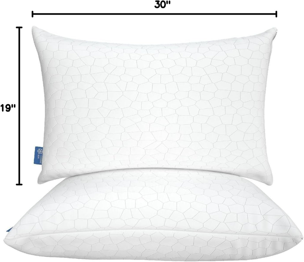 QUTOOL Cooling Pillow - CertiPUR-US Shredded Memory Foam | Adjustable Firmness for All Sleep Positions - Set of 2, White