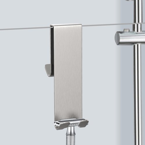 Shower Door Hook, Extended Length Double-Sided Hook for Frameless Shower Doors (7 Inch), Heavy-Duty Stainless Steel Hook for Bathrobes and Towels, No Drilling or Adhesive Required, 2-Pack, Silver
