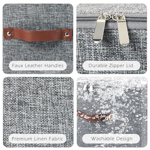 VinneGenzz Small Gray Zipper Lid Decorative Storage Bin - Set of 1