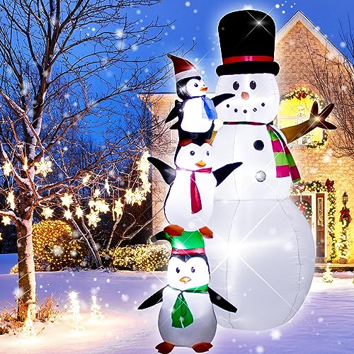 8 Foot Christmas Inflatable Snowman Penguin Decoration with LED Lights - White