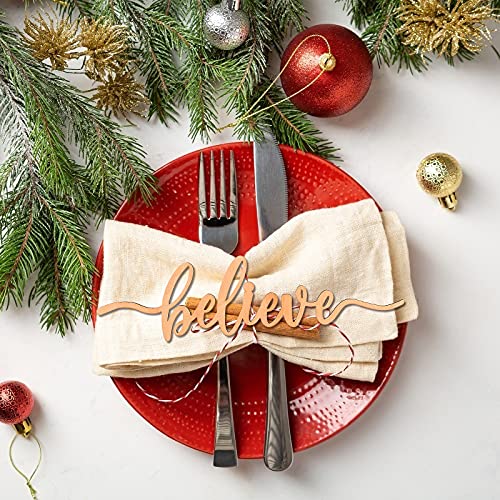 Believe Christmas Place Cards - 12 Rustic Wood Signs for Holiday Table Setting