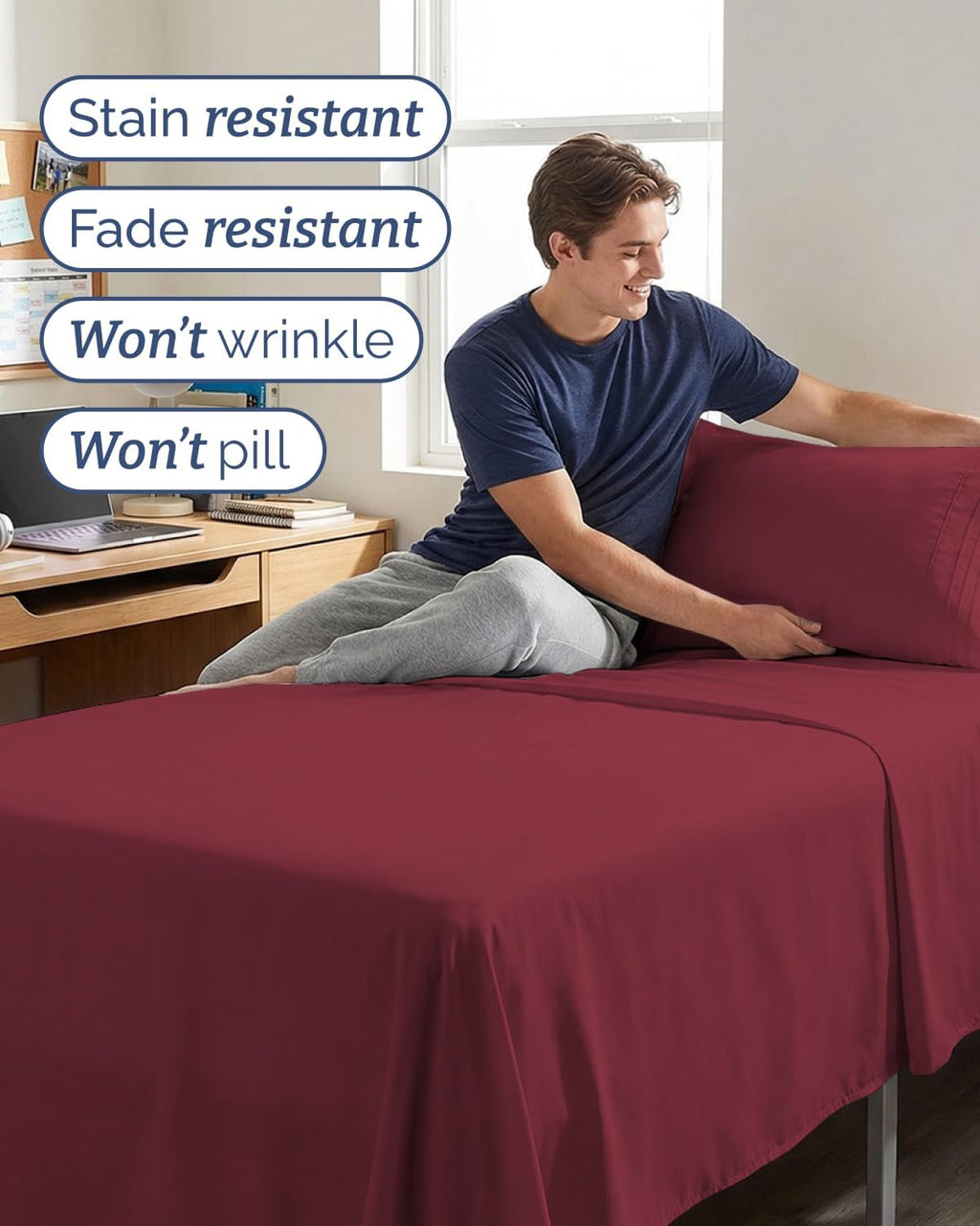 Skiennix Twin XL Sheet Set - Comfy, Breathable & Cooling Bedding - Deep Pocket, Soft, Wrinkle-Free - Burgundy