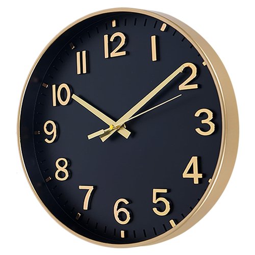 HZDHCLH Wall Clocks Battery Operated,Wall Clock Black Gold,8 inch Wall Clock Silent Non Ticking Modern 3D Numbers for Kitchen Bedroom Living Room Office Classroom Decor