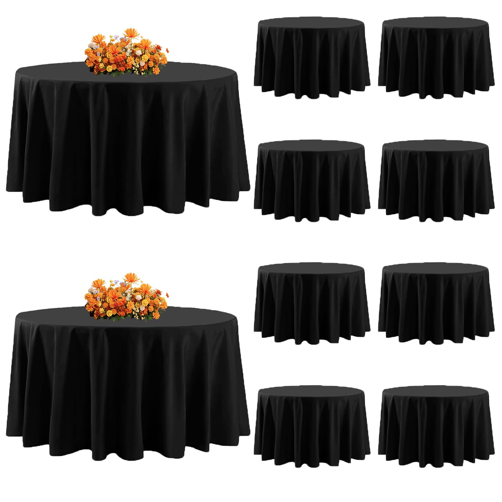 Yemosa 10Pack Black Round Tablecloth 90 Inch, Polyester Fabric Round Table Cover, Stain & Wrinkle Resistant Washable Table Cloth for Wedding, Party, Banquet, Dining Decor