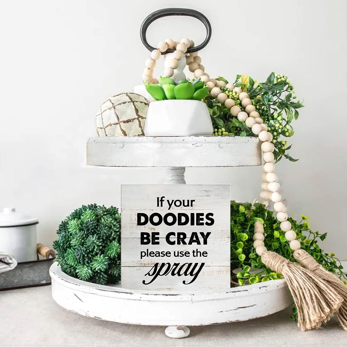 Rustic Bathroom Wood Box Sign - Funny Humor Decor for Farmhouse Restroom | 5 x 5 Inch