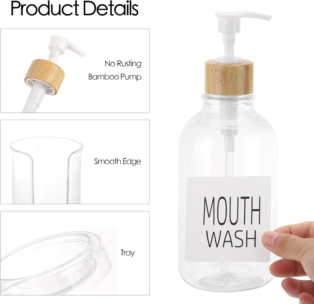 Regine Switzerland Mouthwash Dispenser - 16oz Clear Plastic with Cup Holder & Tray