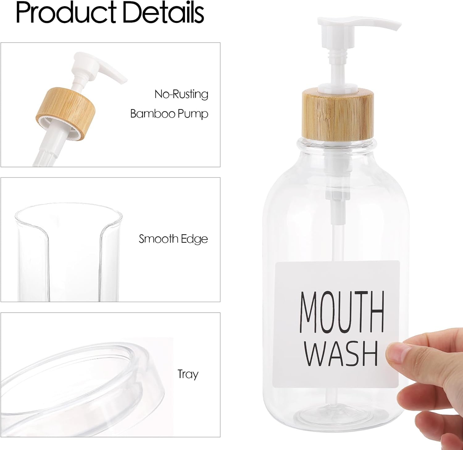 Regine Switzerland Mouthwash Dispenser - 16oz Clear Plastic with Cup Holder & Tray
