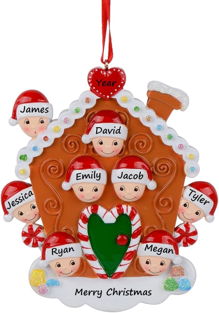 Regine Switzerland Gingerbread House Personalized Christmas Ornament - Family of 8 - Free Customization