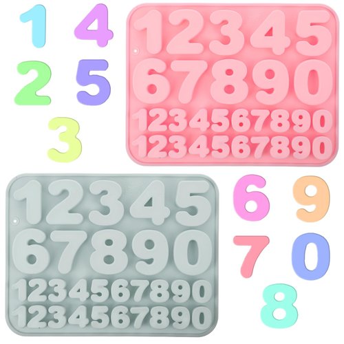 Guduling 2 Pcs Number Chocolate Mold,Silicone 0-9 Number Molds for Chocolate,Reusable Numbers Mold,Happy Birthday Cake Decorations Cupcake Baking Molds for Party,Pink & Gray
