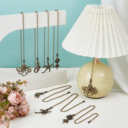 BENECREAT 8Pcs 4 Styles Ceiling Fan Pull Chain, Starfish Charm Pendant, Decorative Chain Extension Connector, Replacement Hanging Ornaments for Lighting Lamp, Home Decor