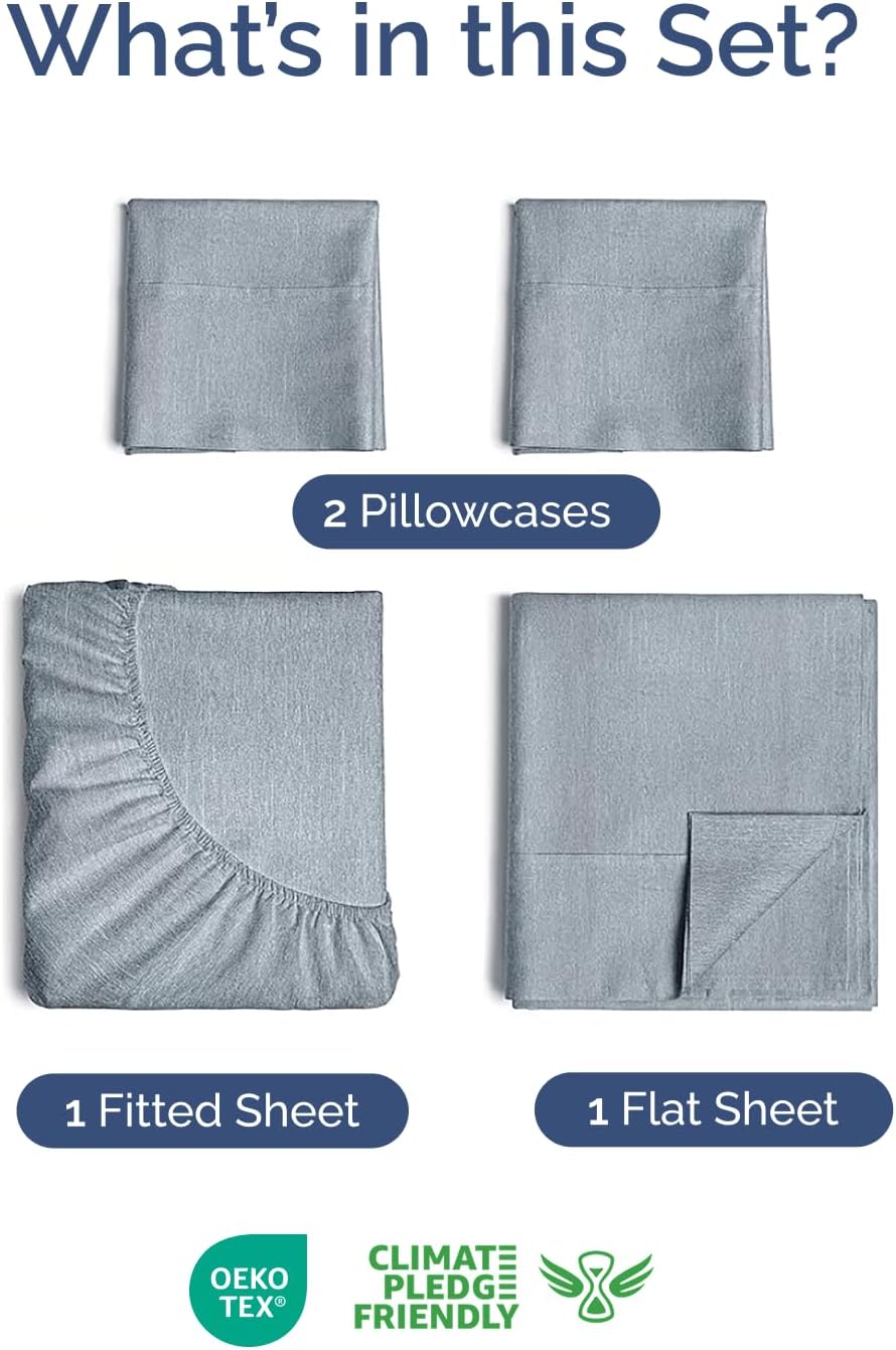 Skiennix Extra Deep Twin Sheet Set - 4 Piece Breathable Cooling Bedding - Soft Wrinkle-Free Heathered Blue