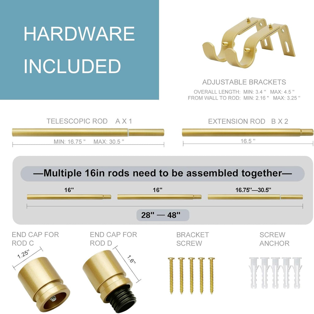 Byondeth Adjustable Curtain Rods | 16 to 60 Inches | 1-Inch Diameter | Elegant Flash Gold Finish