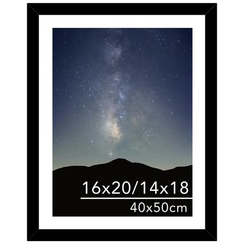 JCJMY 16x20 Picture Frame Black with 14x18 Mat for 40 x 50cm Diamond Art Painting, Display Photo 14x18 with Mat or 16 x 20 Without Mat, Wall Hanging Large Frame with Plexiglass, Black