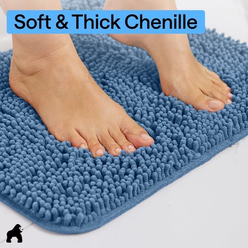 GORILLA GRIP Bath Rug Mat - Soft Absorbent Chenille | Quick-Dry Microfiber, 30x20, Blue