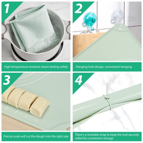 EuChoiz Silicone Pastry Mat 28"*20" Extra Thick Non Stick Baking Mat Food Grade Silicone Dough Rolling Bake Mat with Edge Heightening Green