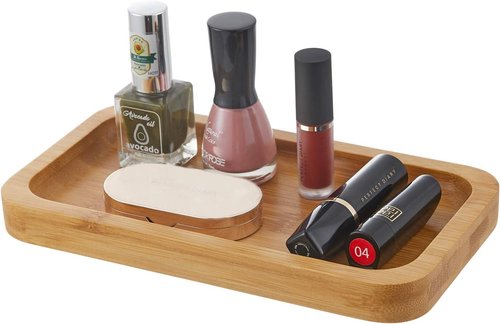 INIUNIK Glass Qtip Holder - Stylish Vanity Tray & Apothecary Jar Organizer for Bathroom Essentials