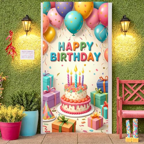 Happy Birthday Door Banner - Colorful Party Backdrop for Kids & Adults
