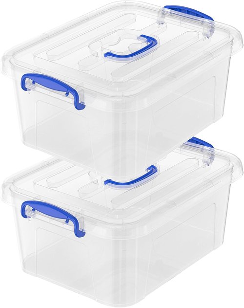 Clear Storage Bins by Sterilite - 9 Quart Stackable Plastic Boxes with Lids & Handles | 2 Pack