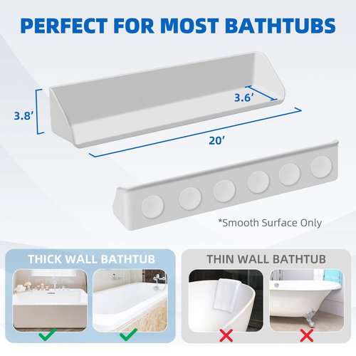 Resseor Splash Guard for Bathtub, 3.8" x 3.6" Silicone Bath Tub Splash Guard with 6 Suction Cups, Bathtub SplashGuard Play Shelf Area for Kids with 3°Drainage Slope for Faster Drying - White