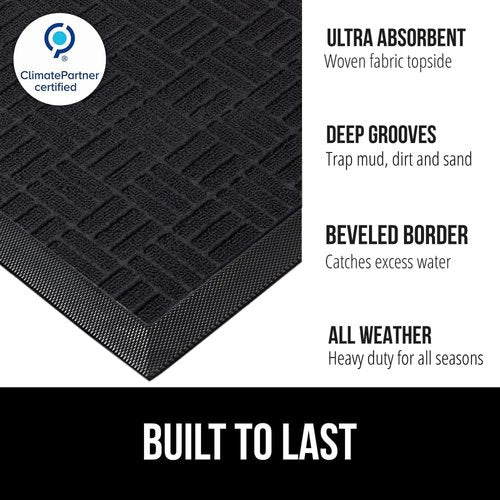 GORILLA GRIP Waterproof All-Season WeatherMAX Doormat - 60x24, Stain & Fade Resistant, Easy Clean, Midnight Maze