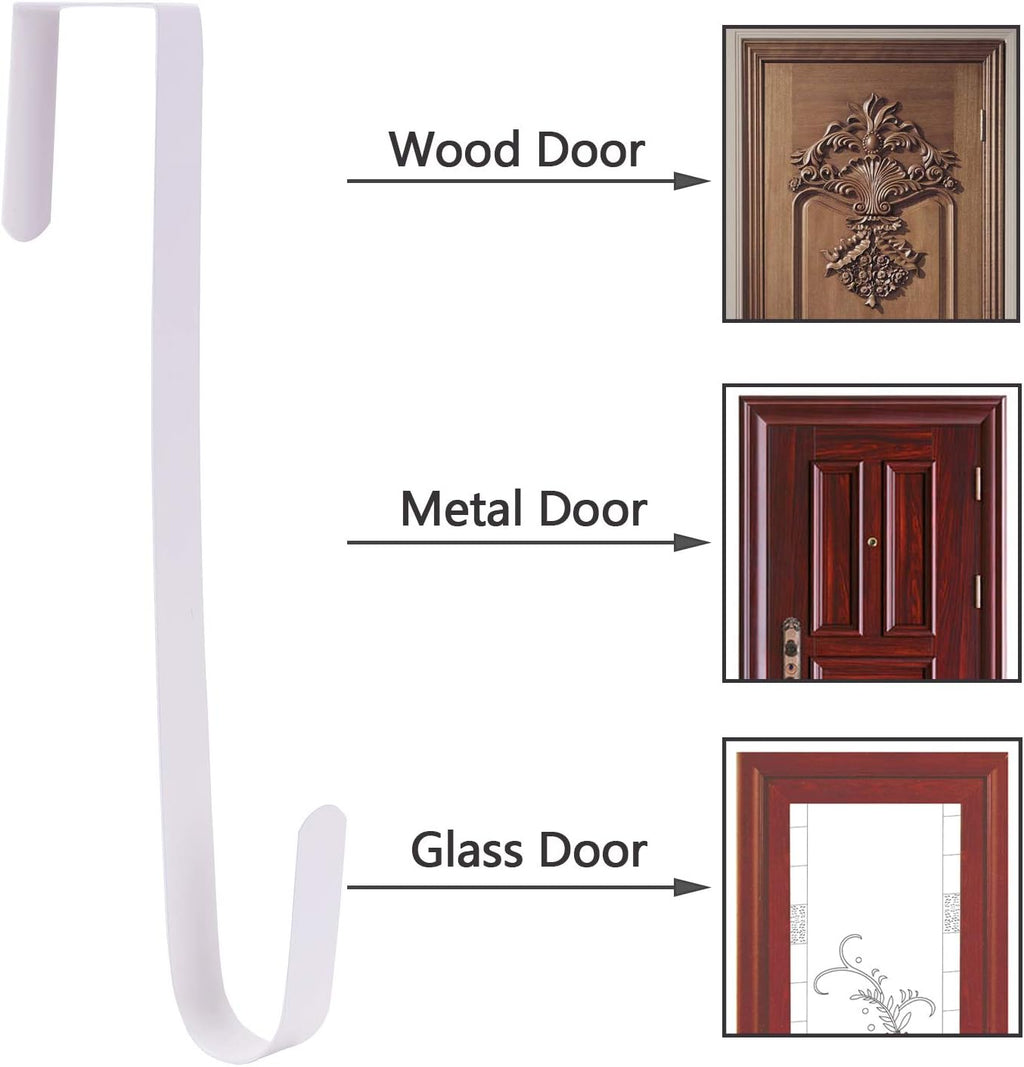 Sattiyrch 12" Wreath Hanger - Durable Steel Over The Door Hook for Front Door | White, 2-Pack