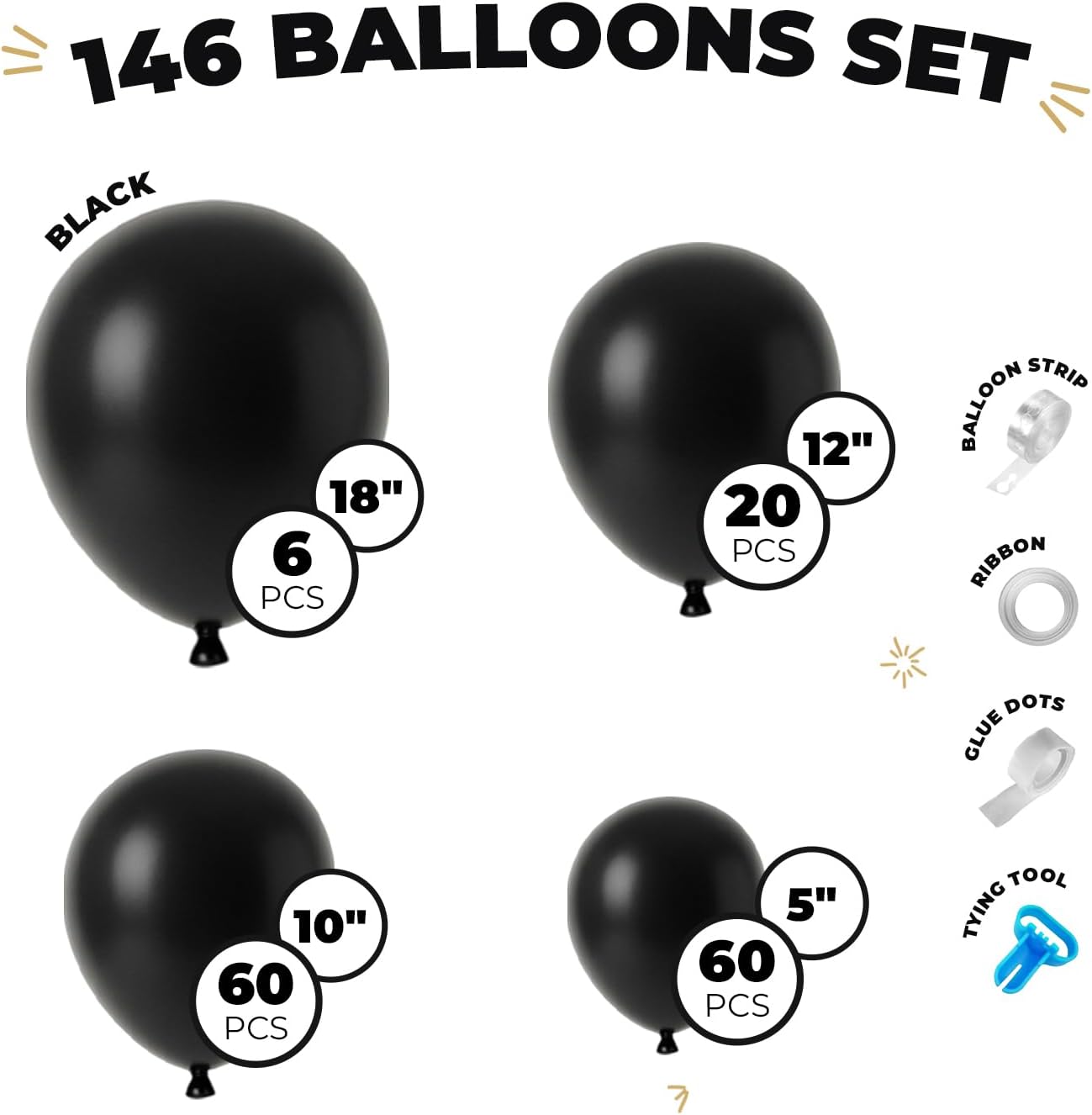 Vellax™ Balloon Garland Arch Kit - 146 Pcs Black Balloons for Baby Shower, Birthday & Wedding Decor