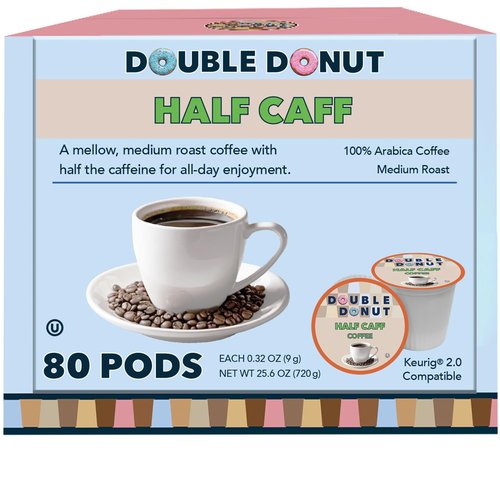 Double Donut Coffee - Half Caff Coffee Pods for Keurig - Medium Roast, 80 Count Single Serve Pods
