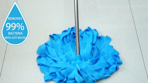 EaseYourDay Screw On Microfiber String Mop, One Stainless Steel Pole + Two Blue Microfiber Cloth Mop Heads