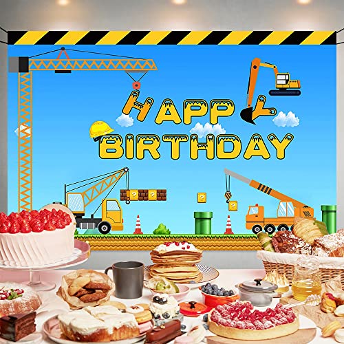 Construction Theme Birthday Backdrop for Kids - Dump Truck & Crane