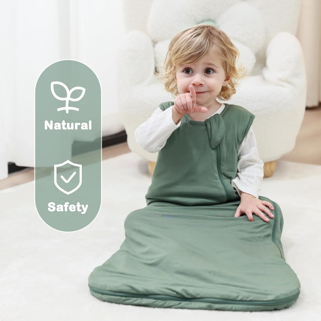 Mosebears Baby Sleep Sack - Supersoft 1.0 TOG Bamboo Wearable Blanket | Dark Green, 6-18 Months