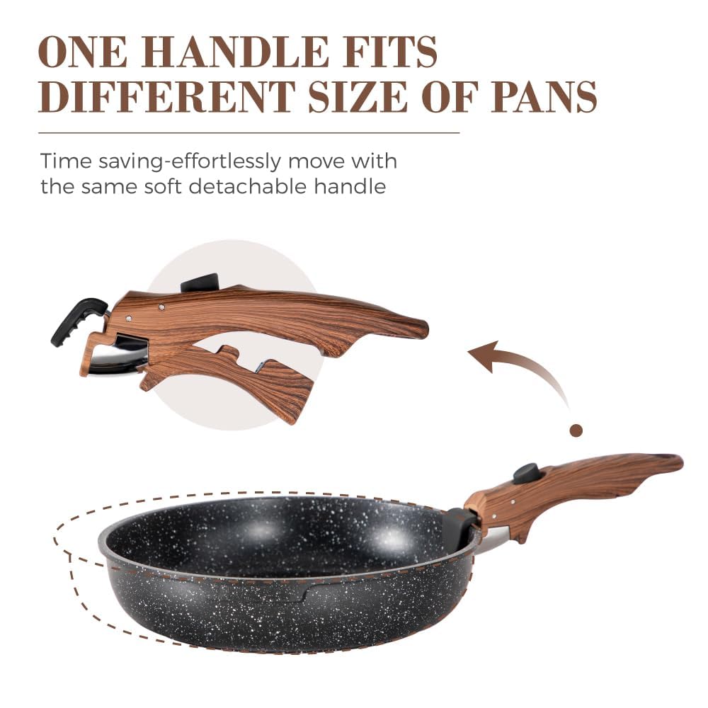 10 Pcs Pots and Pans Set Non Stick, Nonstick Kitchen Cookware Sets Detachable Handle, Induction Pots and Pans Set with Removable Handle, RV Cookware for Camping, Oven Safe, PFOS, PFOA Free, Green