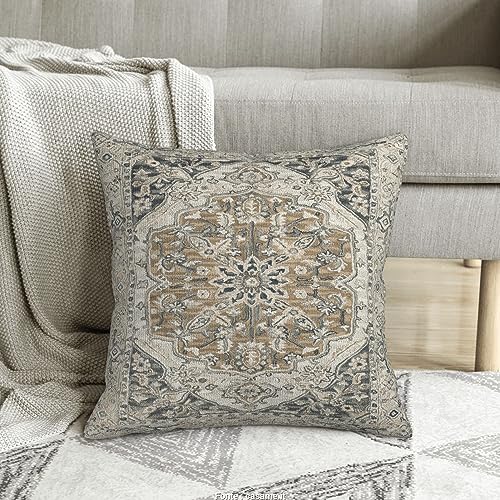 Boho Throw Pillow Covers Set of 2 | 18x18 Black Gold Grey Linen